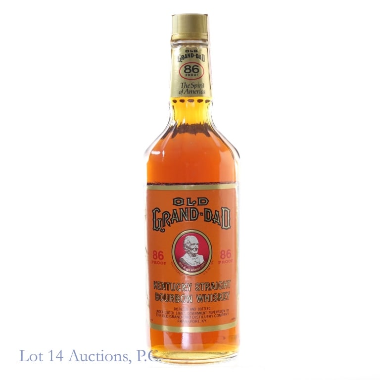 85 Old Grand-Dad Bourbon: Old Grand-Dad Bourbon, 86 Proof, 750 ml, "85" glass molding. Tax strip in good condition.