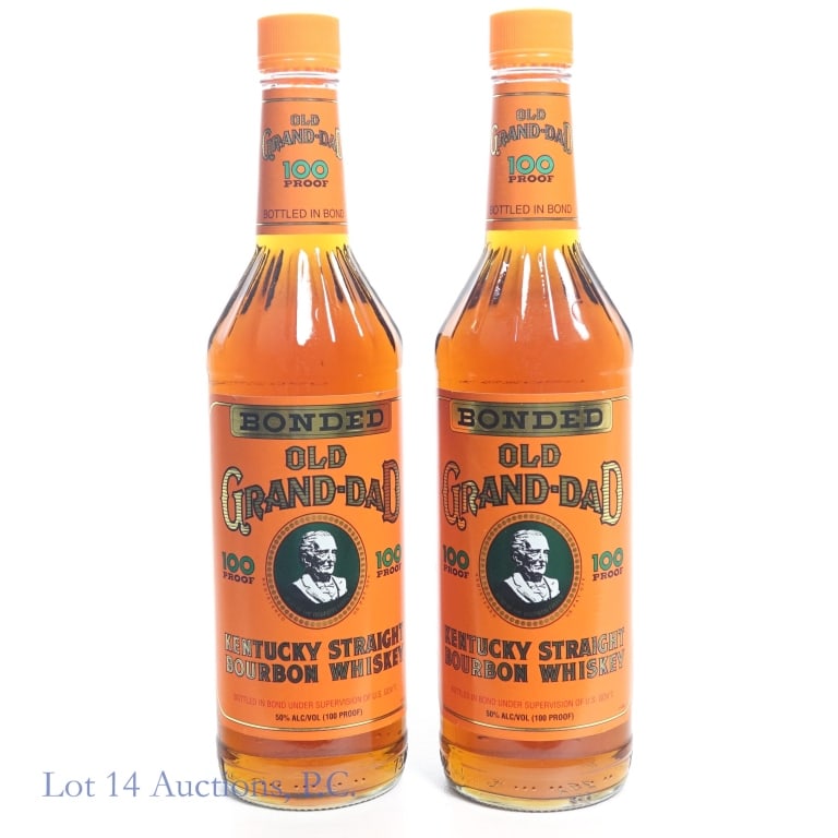 Old Grand-Dad Bonded Kentucky Bourbon (2): Two bottles of Old Grand-Dad Bonded Kentucky Straight Bourbon Whiskey. Bottled in bond (100 proof). 750ml. 1995.Slight nicks on upper and lower front labels on both bottles.