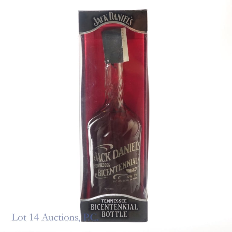 Jack Daniel's Bicentennial Tennessee Whiskey: Jack Daniel's Bicentennial 1796-1996 Tennessee Whiskey Bottle, 96 Proof, 750 ml, in honor of Tennessee 200th birthday, this Bicentennial bottle is a replica of the Centennial decanter designed in 1896