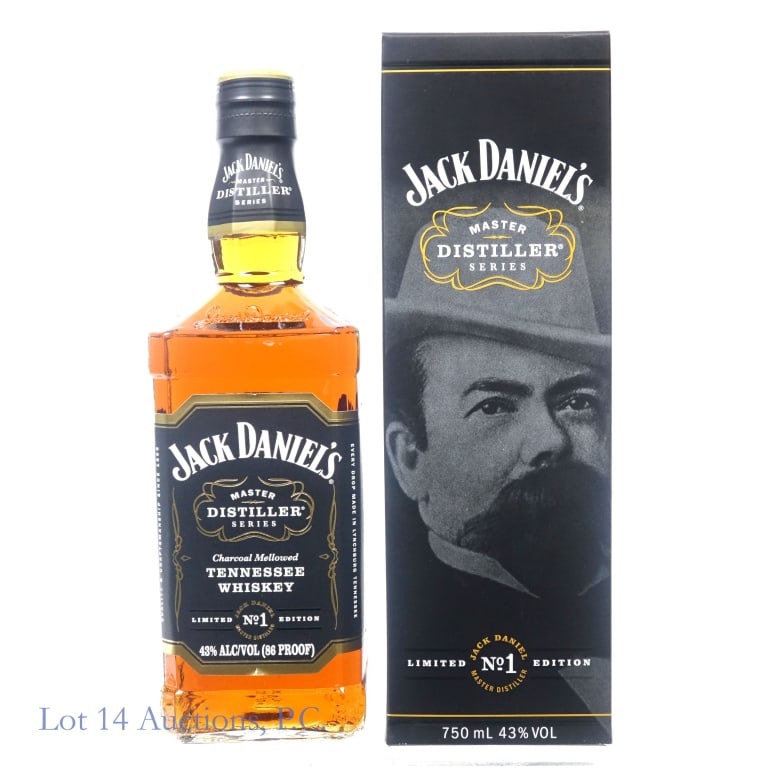 Jack Daniel's Master Distiller Series 1 Whiskey: Jack Daniel's Master Distiller Series 1 Tennessee Whiskey, 86 Proof, 750 ml, Edition 1: Jasper Newton, "Jack Daniel", Bottle #AL3881, Small nick on bottom front label. Box included.