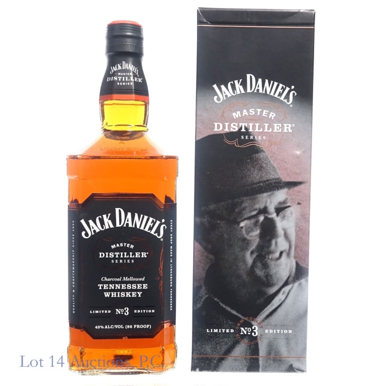 Jack Daniel's Master Distiller Series 3 Whiskey 1L: Jack Daniel's Master Distiller Series 3 Tennessee Whiskey, 86 Proof, 1 Liter, Edition 3: Lemuel Lee "Lem Tolley", Bottle #MG2239, slight nick on bottom of front label. Box included.