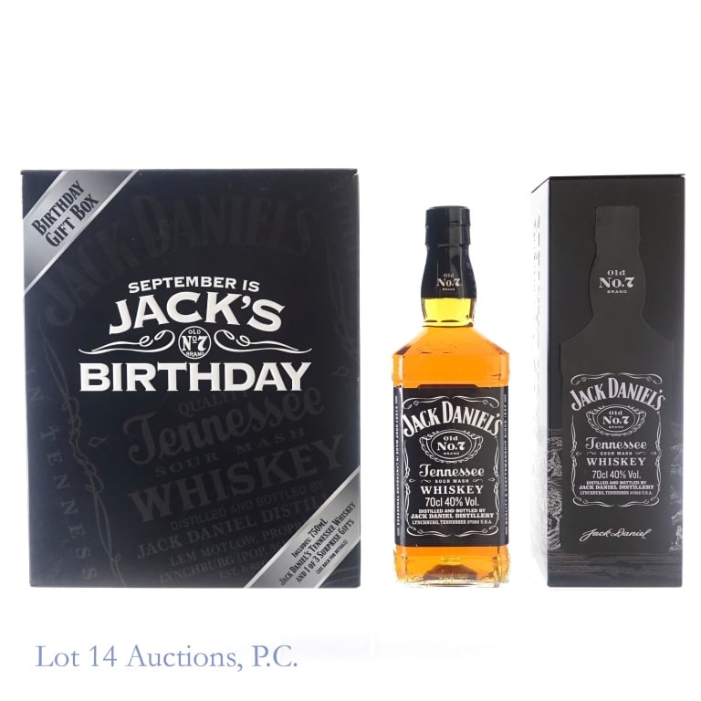 Jack Daniel's View of the Valley & Birthday Set, 2: 1-Jack Daniel's Tennessee Whiskey, 80 Proof, 700 ml. View of the Valley Gift Tin included. 2-Jack Daniel's Tennessee Whiskey, 80 Proof, 750 ml. Jack's Birthday Gift set includes 2 Jack drinking tall d