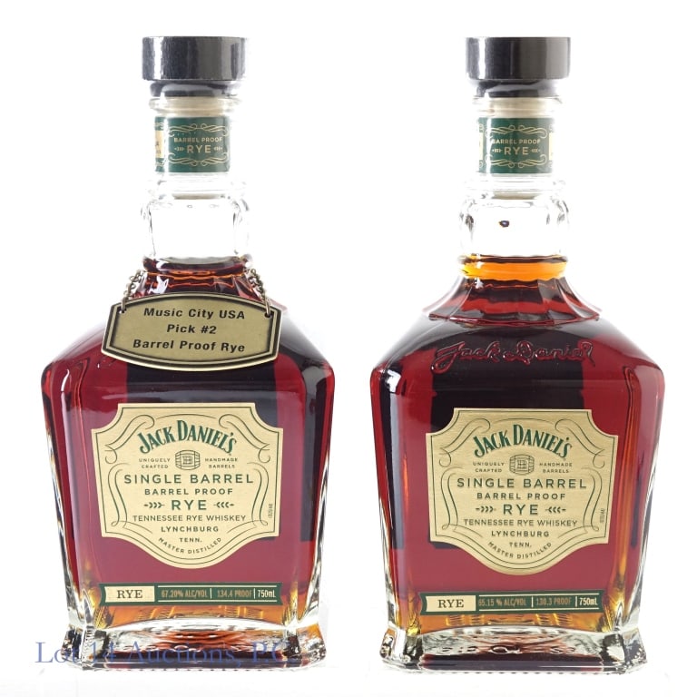 Jack Daniel's BP Rye Pick & BP Rye (2): 1-Jack Daniel's Barrel Proof Single Barrel Rye (2023), 130.3 Proof, 750 ml, Bottled: 10-19-23, Barrel #23-23533. 2-Jack Daniel's Barrel Proof Single Barrel Rye (2024), 134.4 Proof, 750 ml, Music City