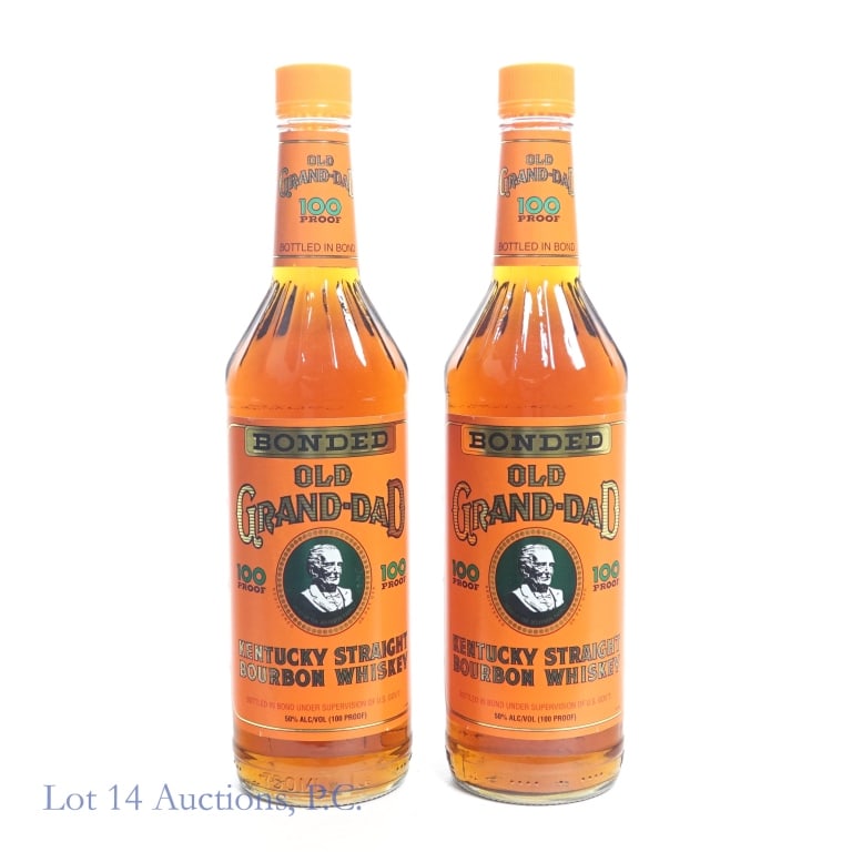 Old Grand-Dad Bonded Kentucky Bourbon (2): Two bottles of Old Grand-Dad Bonded Kentucky Straight Bourbon Whiskey. Bottled in bond (100 proof). 750ml. 1995.Slight nicks on upper and lower front labels on both bottles.