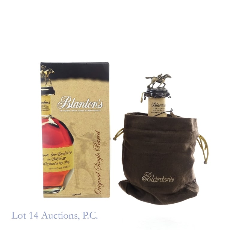 Blanton's Single Barrel Bourbon "T": Blanton's Single Barrel Bourbon, 93 Proof, 750 ml, Letter T, Dump Date: 04-12-24, Barrel #178, Bottle #179. Box and bag included, box slightly creased on bottom side at the back of box.