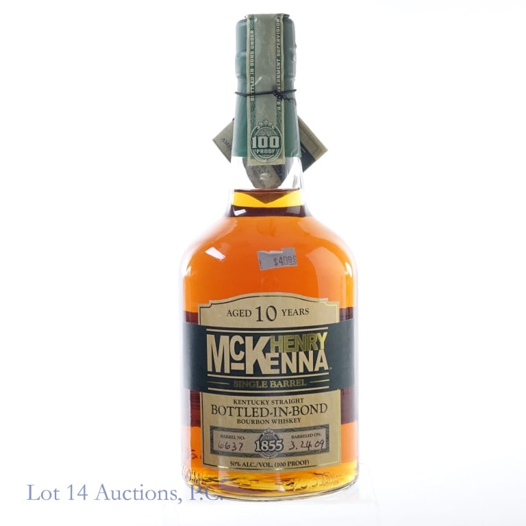 Henry McKenna 10 Year Single Barrel Bourbon: Henry McKenna 10 Year Single Barrel Bourbon, 100 Proof, 750 ml, Barreled: 03-24-09, Barrel #6637.