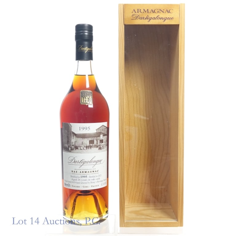 1995 Dartigalongue 26 Year Bas-Armagnac: Dartigalongue 26 Year Bas-Armagnac, 89.2 Proof, 750 ml, Bottled: 2021, Distilled: 1995, Binny's Private Selection, Barrel #039, Wooden case included.