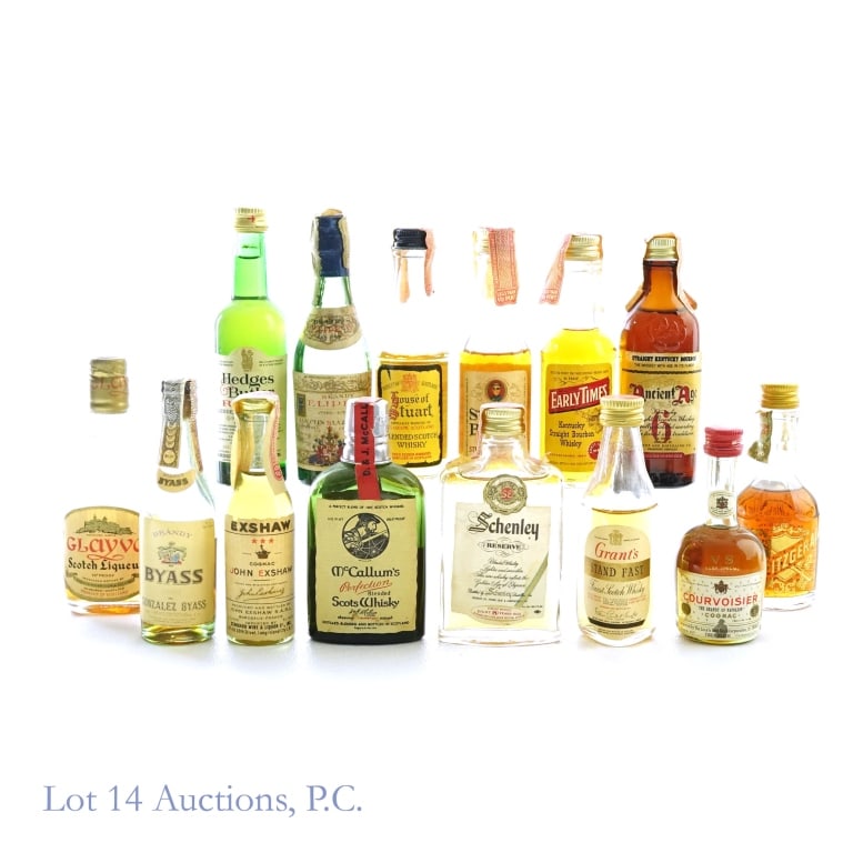 Stitzel-Weller Bourbon, Scotch, Cognac, Etc Minis: 1-Old Fitzgerald Bottled-In-Bond Bourbon Mini, 100 Proof, 1/10 Pint, Bottled: Spring 1959, Made: 1951.**Tax strip completely torn off at both ends, capsule remains sealed and fill is above shoulder. 2