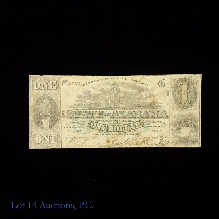 Scarce 1863 $1 State of Alabama Treasury Note (1 of 4)