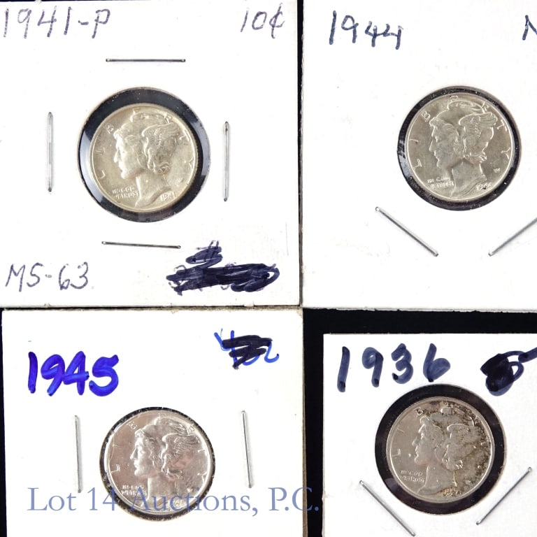 1936 - 1945 Silver Mercury 10c (BU) (4) (1 of 2)