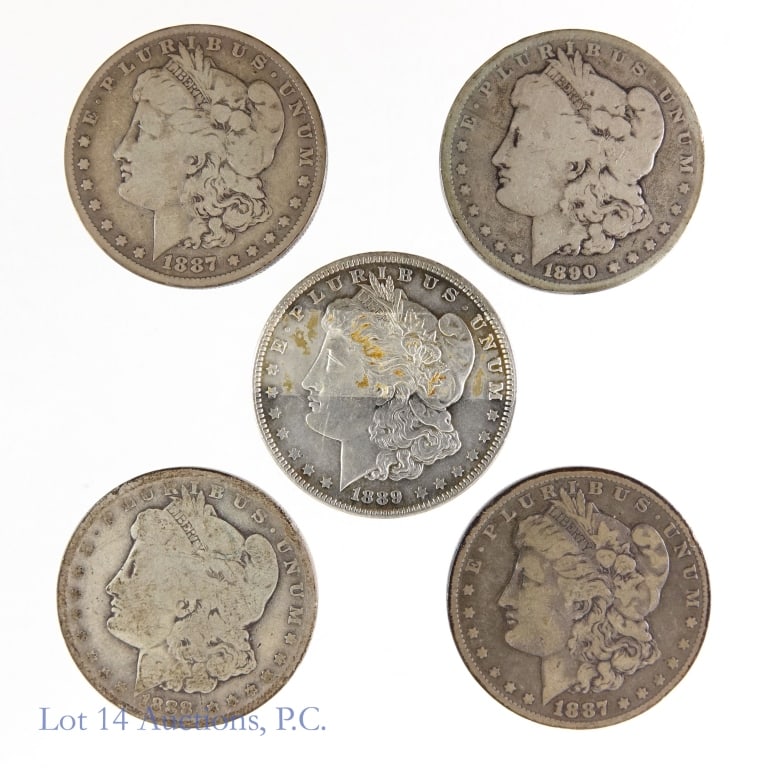 1887 - 1890 Silver Morgan Dollars (5) (1 of 2)