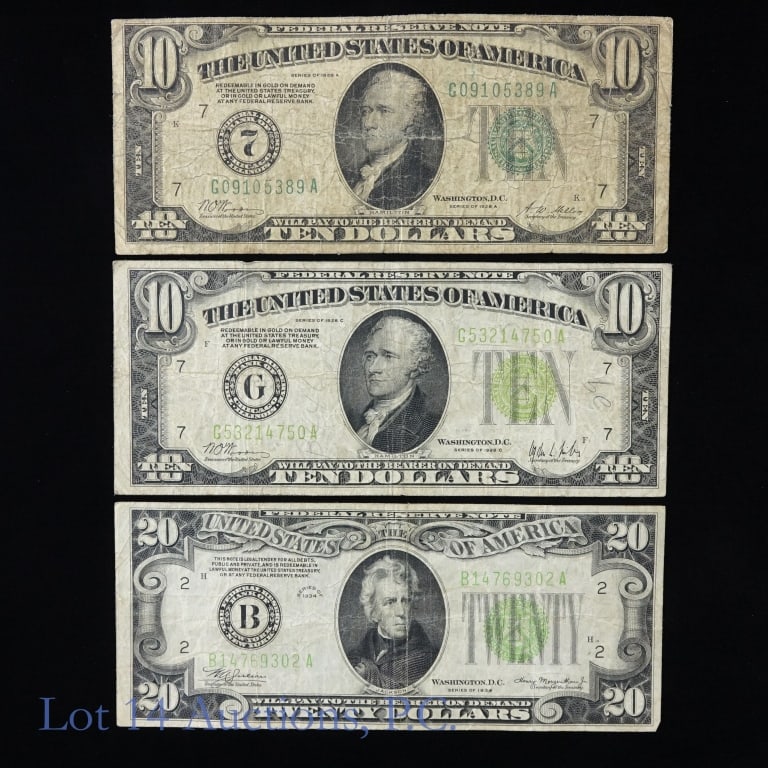 1928 $10 & 1934 $20 Federal Reserve Notes (3) (1 of 3)