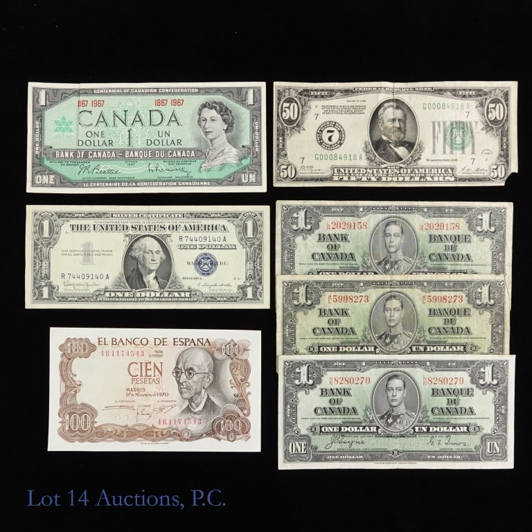 Various U.S., Canada & Spain Currencies (7) (1 of 7)