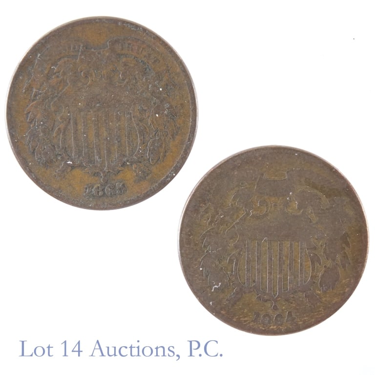1864 & 1865 U.S. Two-Cent Pieces (2) (1 of 2)