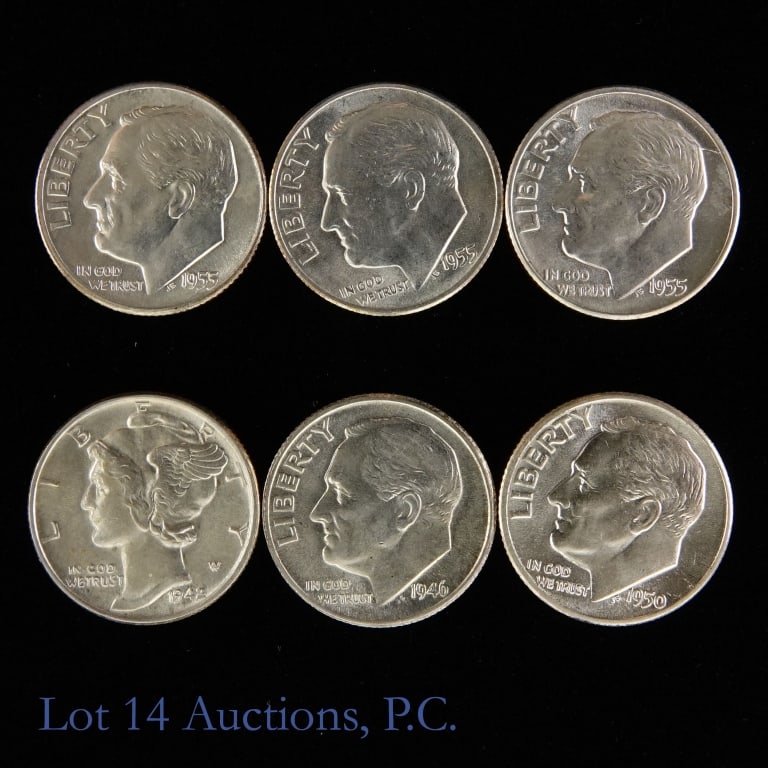 1942 - 1955 Silver Dimes (CH BU) (6) (1 of 2)