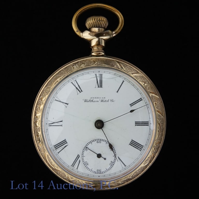 Waltham Pocket Watch: Waltham Pocket Watch. Embossed with floral design. Thin cracks in face of watch. Second hand is moving. Please see photos for more detail.