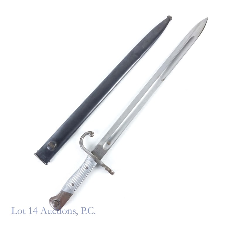 German Made Argentine Bayonet (Al Handle): Bayonet - made in Germany (Weyersberg Kirschbaum & Co Solingen marked on one side of the ricasso). Research indicates that this may be late 19th century / early 20th century, but we are not sure. Othe