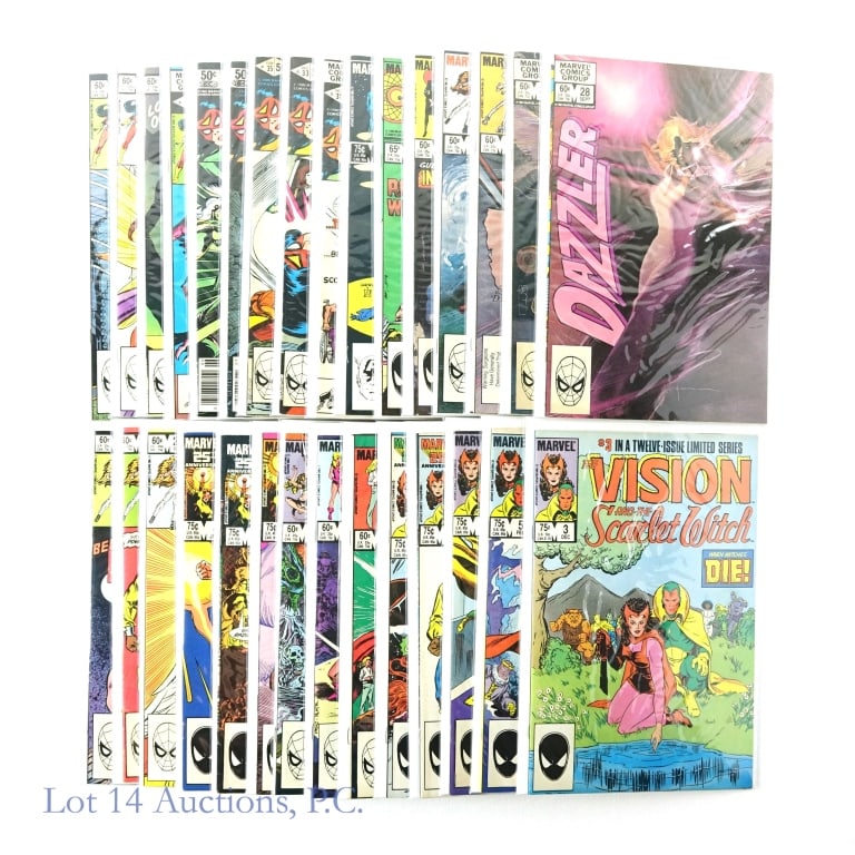 Scarlet Witch, Dazzler, Spider-Woman MARVEL (30): Scarlet Witch, Dazzler, Spider-Woman MARVEL (30). A conglomeration of female forward super-heroes including Scarlet Witch, Firestar, Dazzler and Spider-Woman. Some issues of note include: The Vision a