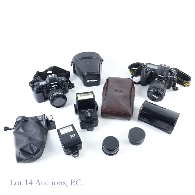Nikon 35mm Cameras and Accessories: Nikon Cameras and Accessories. Nikon AF, N 8008s #3346367 with 1:3.3-4.5, 35-70mm lens. Nikon D200 #3099811 with AF-S 18-70mm, 1:3.5-4.5 G ED lens #us3314253. Nikon Speedlight SB-18. Vivitar 283 #3114