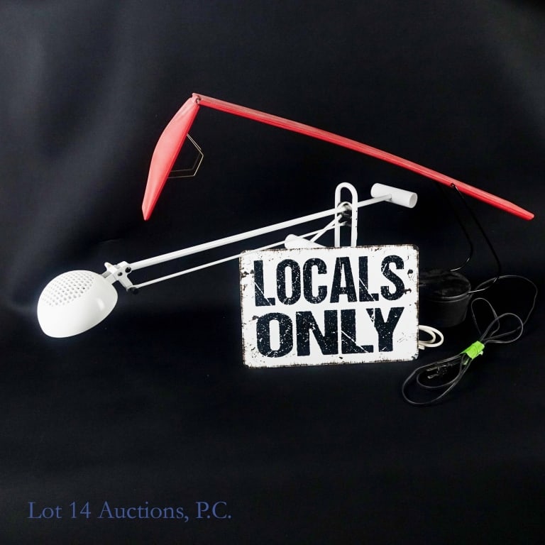 Dove Lamp, Balanced White Desk Lamp (2): Dove Lamp, Balanced White Desk Lamp (2). A pair of desk lamps sure to brighten any home or office. Red and black Dove lamp by Mario Barbaglia and Marco Colombo. Tested, works. Dimensions: 36x4x33. Min