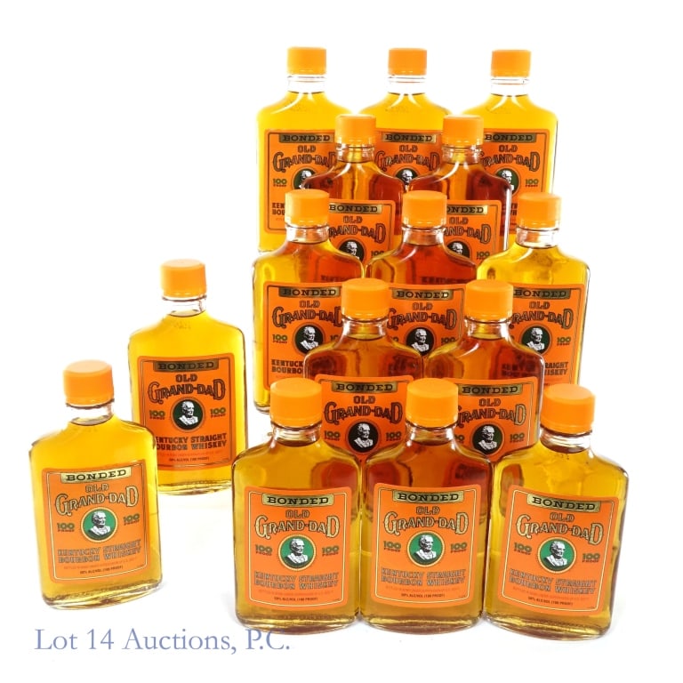 Old Grand-Dad Bonded Kentucky Bourbon 15 x 200ml: Fifteen bottles of Old Grand-Dad Bonded Kentucky Straight Bourbon Whiskey. Bottled in bond (100 proof). 200 ml. 1994/95**Some bottles may show signs of wear to labels. Please see photos for additional