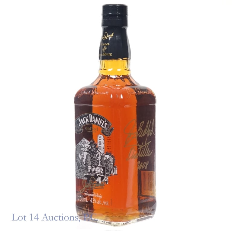 Jack Daniel's Scenes of Lynchburg 2 Whiskey Signed: Jack Daniel's Scenes of Lynchburg #2 Tennessee Whiskey, 86 Proof, 750 ml, Signed by Master Distiller Jim Bedford, 2008.