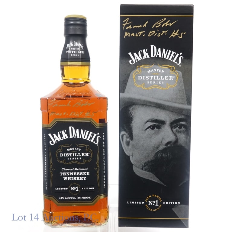 Jack Daniel's Master Distiller Series 1 Whiskey 1L: Jack Daniel's Master Distiller Series 1 Tennessee Whiskey, 86 Proof, 1 Liter, Signed by Master Distiller Frank Bobo, Edition 1: Jasper Newton, "Jack Daniel", Bottle #C9521, slight nick on bottom of fr