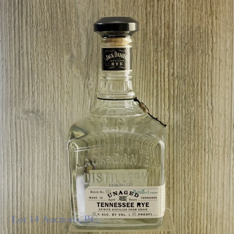 Jack Daniel's Unaged Tennessee Rye (Batch 1): Jack Daniel's Unaged Tennessee Rye, 80 Proof, 750 ml, Batch #1, Bottle #2863B.