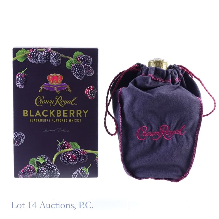 Crown Royal Blackberry Canadian Whisky: Crown Royal Blackberry Flavored Canadian Whisky, 70 Proof, 750 ml, Box and bag included.