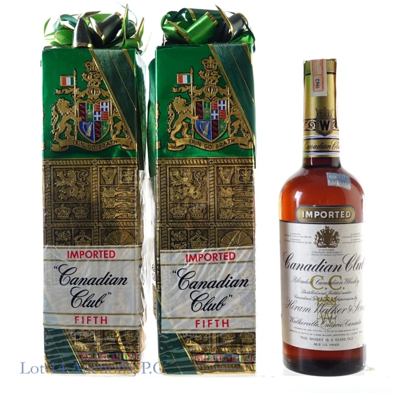 1962 Canadian Club 6 Year Canadian Whisky (2): 1962 Canadian Club 6 Year Canadian Whisky, 86.8 Proof, 4/5 Quart, Distilled: 1962 (x2), Boxes included for both bottles, 1 box remains sealed.