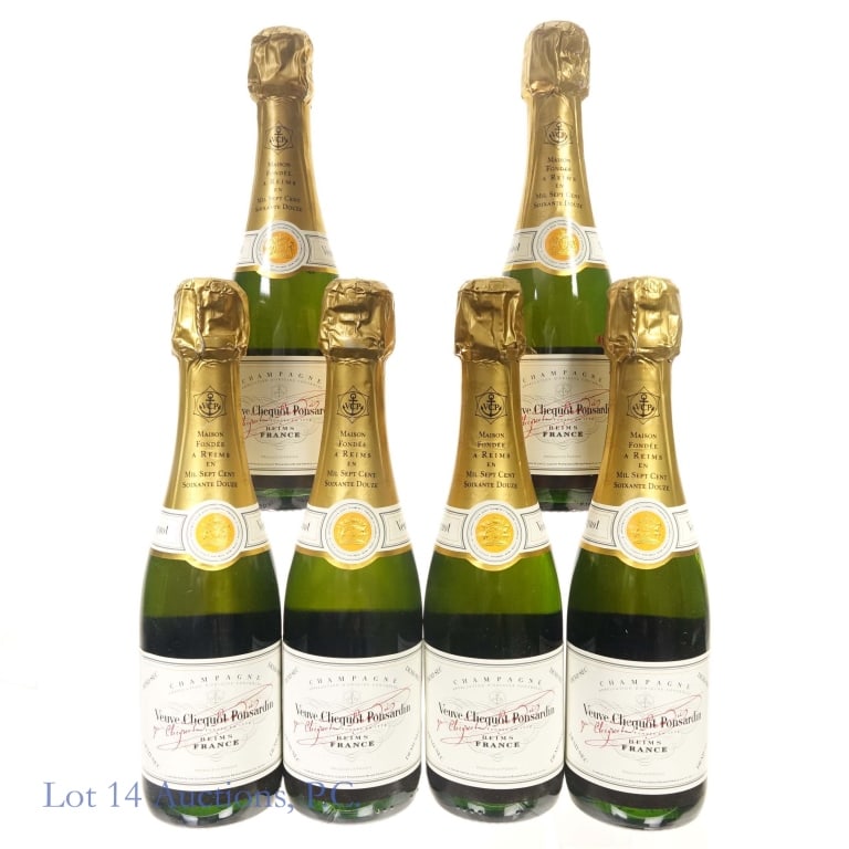 Veuve Clicquot Demi-Sec Champagne (6, 375 ml): Veuve Clicquot-Ponsardin Demi-Sec Champagne, 12% ABV, 375 ml, Vintage: N/V (nonvintage), Region: Reims, France, Gold Foil (x6).
