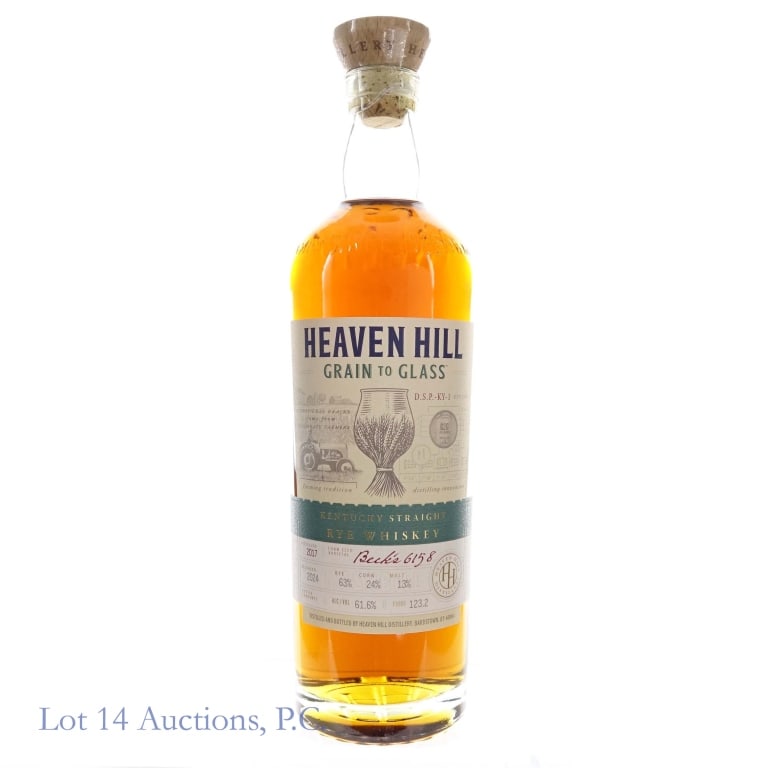 Heaven Hill Grain to Glass Rye (2024): Heaven Hill Grain to Glass Rye (2024), 123.2 Proof, 700 ml, Corn Seed Varietal: Beck's 6158, Distilled: 2017, Bottled: 2024.