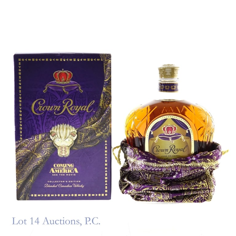 Crown Royal Coming 2 America Canadian Whisky: Crown Royal Fine De Luxe Blended Canadian Whisky, 80 Proof, 750 ml, (2021) "Coming 2 America" themed box and bag included.