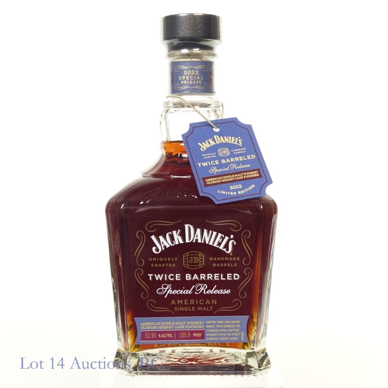Jack Daniel's Twice Barreled SM Whiskey (2022): Jack Daniel's Twice Barreled Special Release American Single Malt Whiskey (2022), 105.9 Proof, Bottled: 10-11-22, Barrel #22-08693, Bottle #ASM-25605.