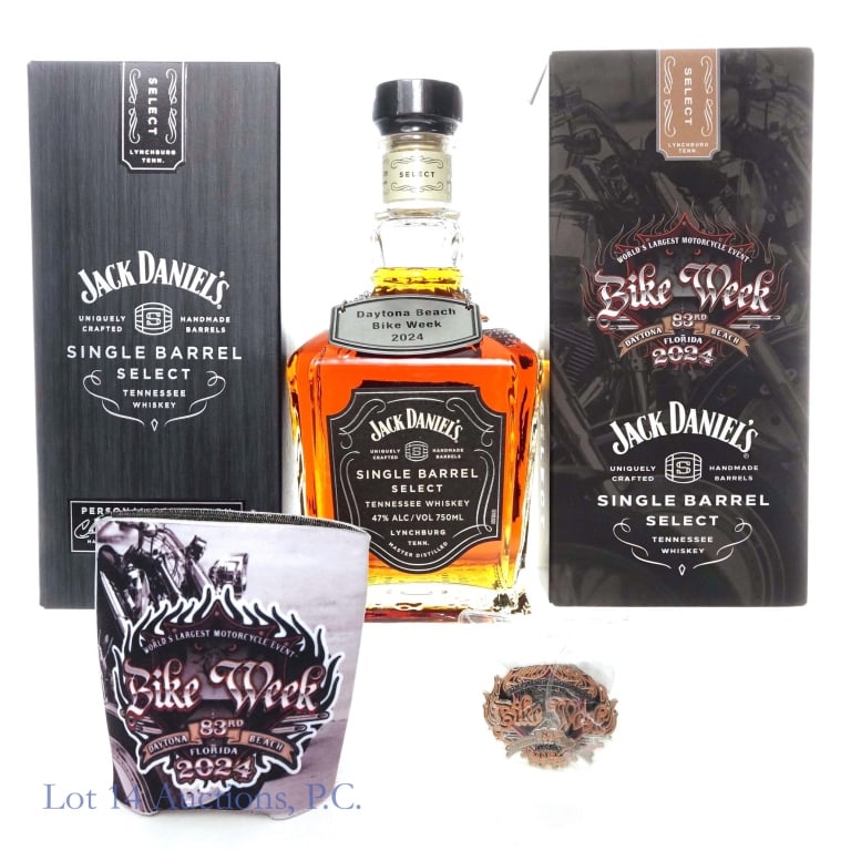 Jack Daniel's 83rd Bike Week SB Tenn. Whiskey: Jack Daniel's Single Barrel Tennessee Whiskey (2023), 94 Proof, 750 ml, 83rd Daytona Beach Bike Week 2024 Private Selection, Bottled: 09-11-23, Barrel #23-07993, Bottle includes a Bike Week koozie and