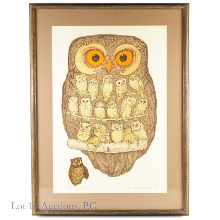 Curt Frankenstein "The Drop-Out" Framed Etching: An original etching by German painter and printmaker Curt Frankenstein titled "The Drop-Out". This piece is numbered 65/75. Signed on the bottom right. Framed under glass. Measures approximately 33.5"