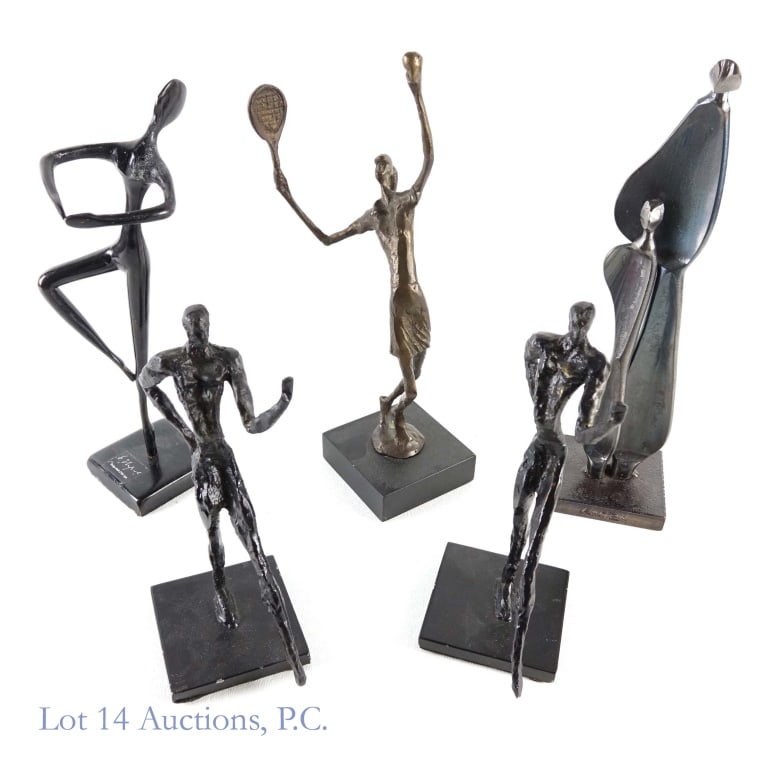 Metal Sculpture Collection (Khalique Kramer More): Collection of three metal sculptures and a set of bookends. Mother and daughter abstract metal sculpture by Boris Kramer (b. 1969). 12" tall. 2.7 pounds (1.2 kg). Base stamped "95 MC 14". ***** Ballet
