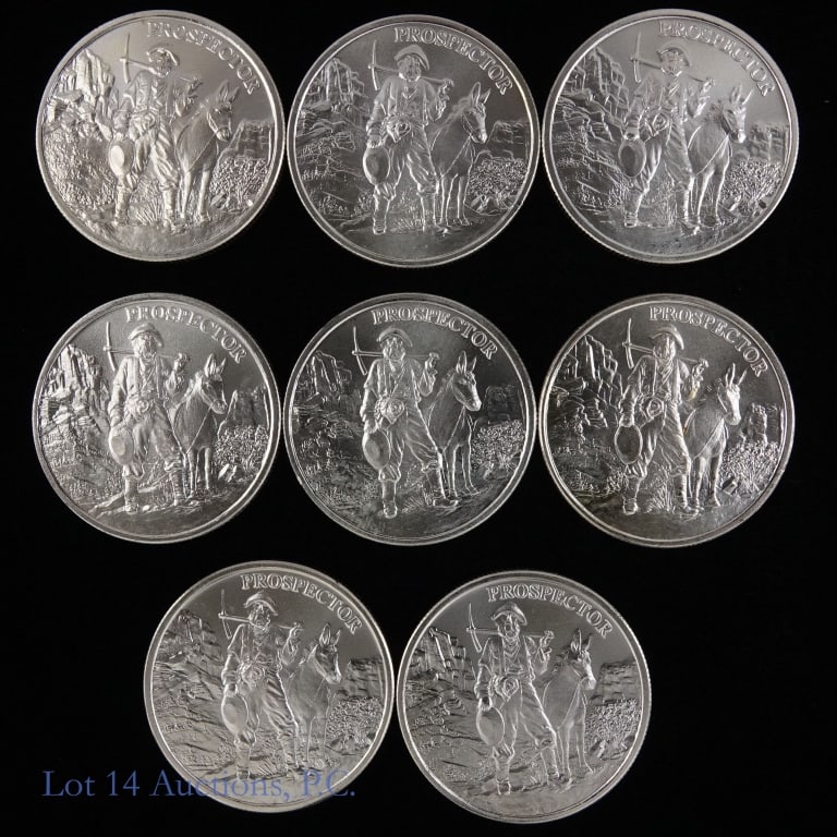 N/D (2014) 1ozt Prospector .999 Silver Rounds (8) (1 of 3)