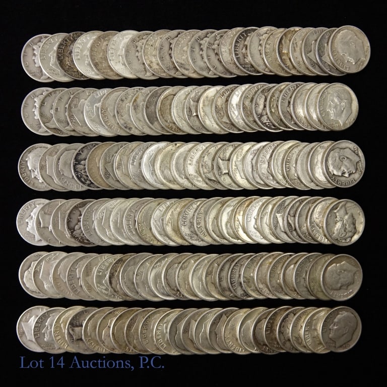 U.S. 90%-Silver Mercury & Roosevelt Dimes (138) (1 of 5)