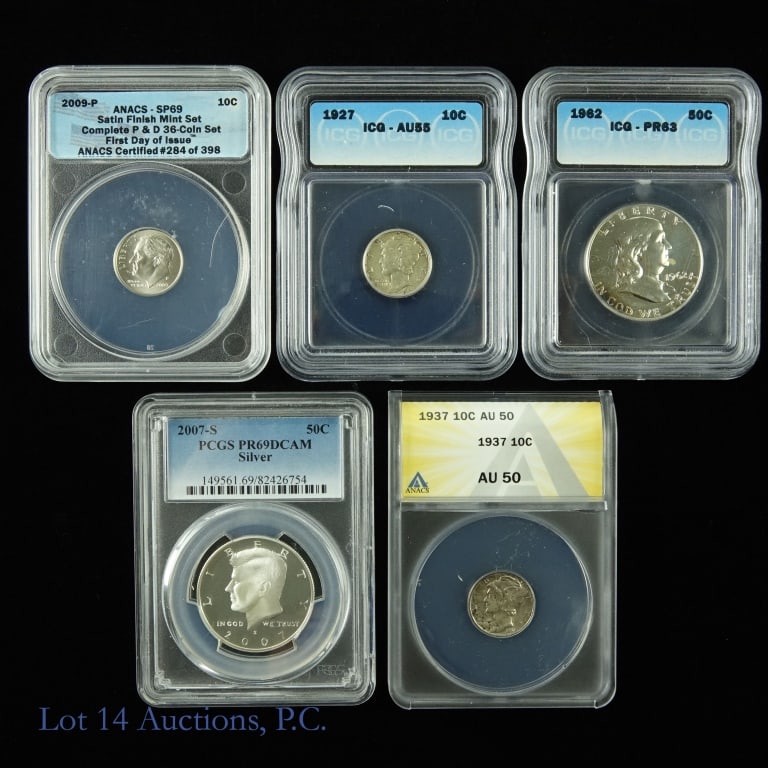 Graded 90%-Silver U.S. Coins (5) (1 of 2)