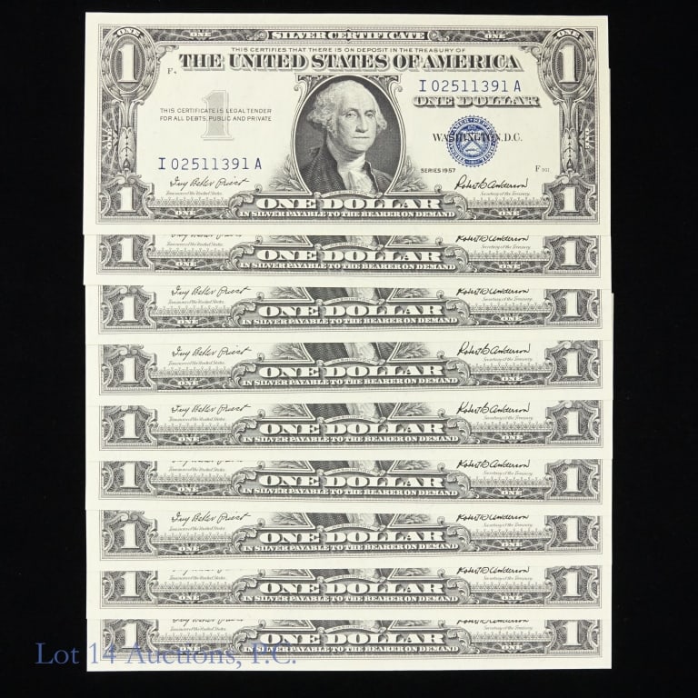 1957 $1 Silver Certif. w/ Consecutive S/Ns (9) (1 of 7)