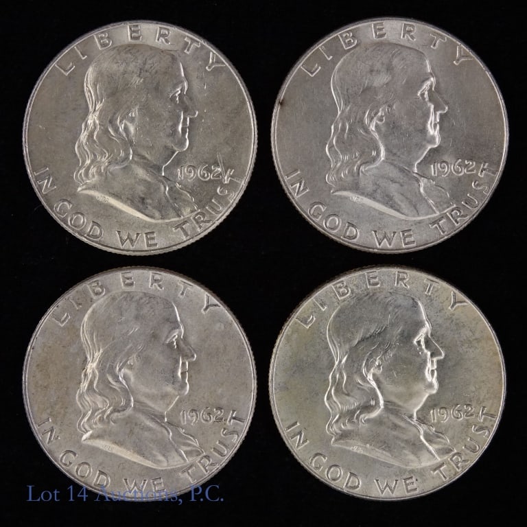 1962-D Silver Franklin Half Dollars AU-BU (4) (1 of 2)