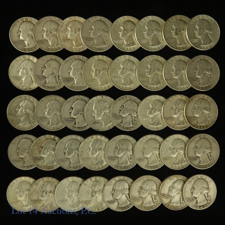 90%-Silver Washington Quarter Roll (40) (1 of 5)