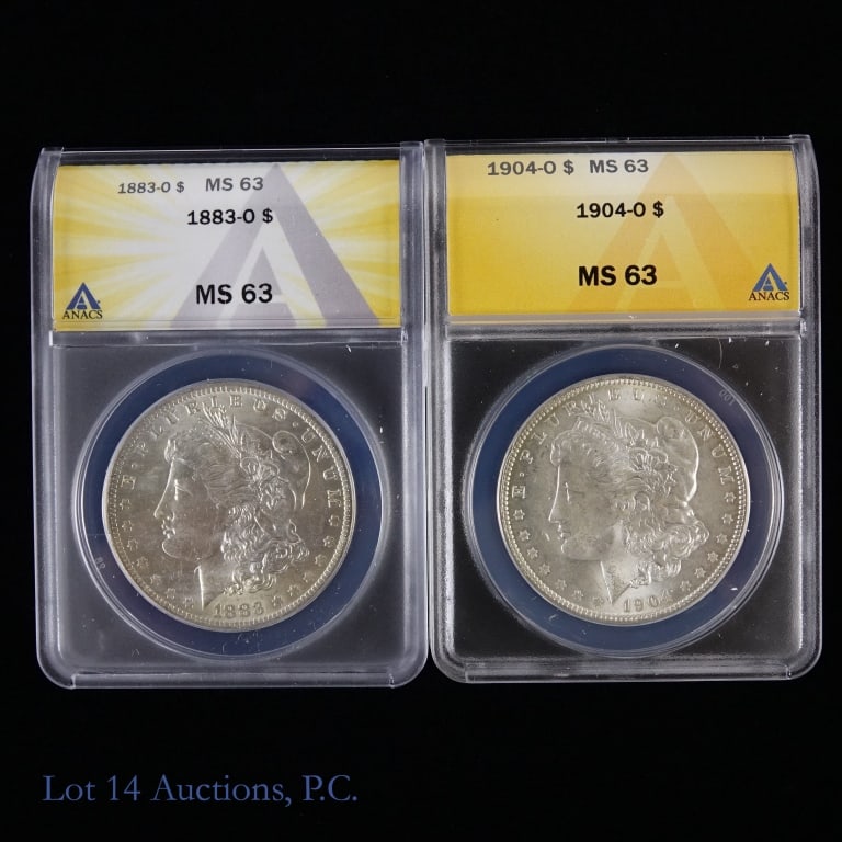 1883-O & 1904-O Silver Morgan $1 (ANACS MS63) -2 (1 of 2)