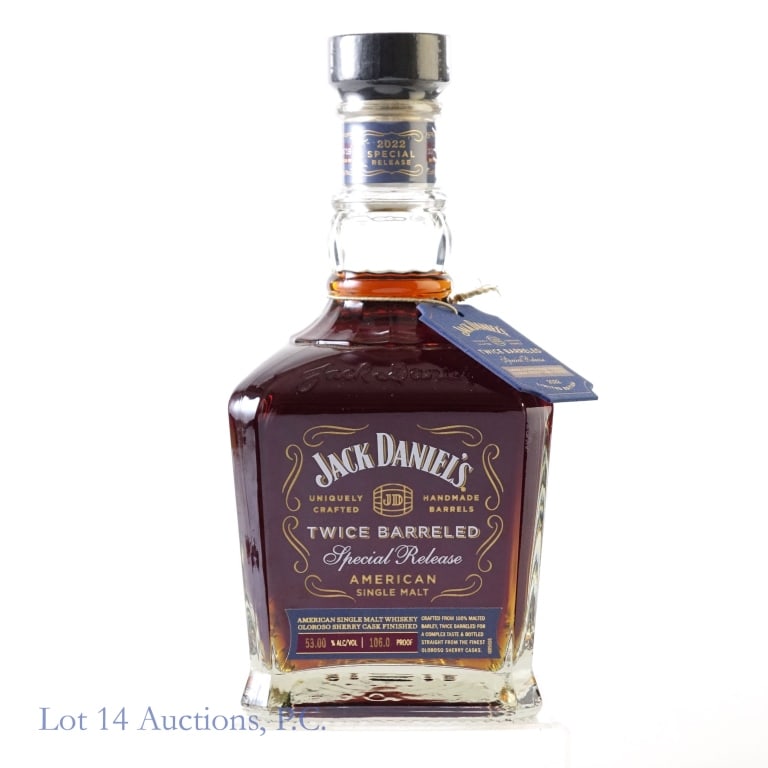 Jack Daniel's Twice Barreled SM Whiskey (2022): Jack Daniel's Twice Barreled Special Release Single Malt American Whiskey (2022), 106 Proof, 700 ml, Bottled: 10-14-22, Barrel #22-08719, ASM-00301.