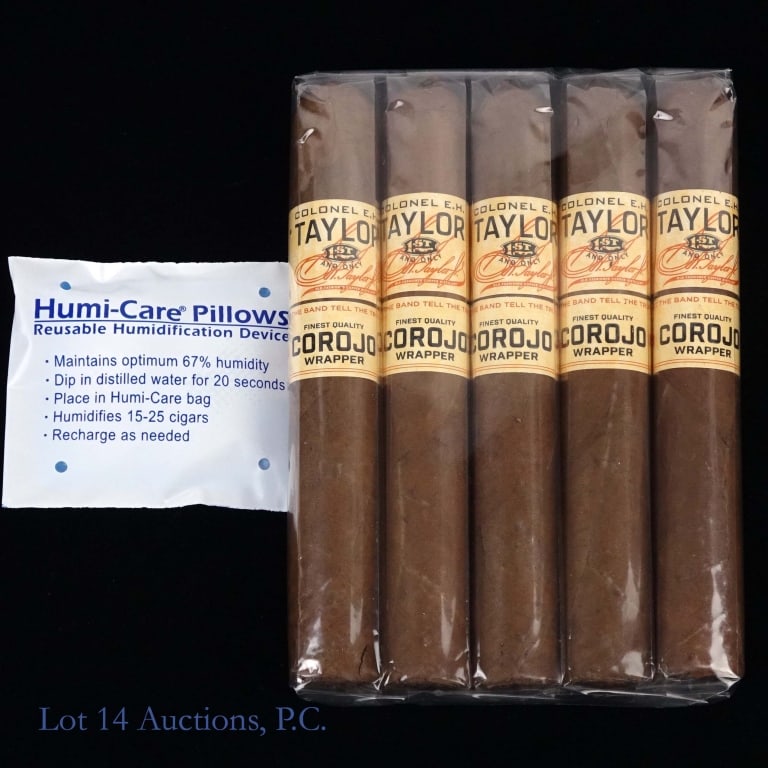 E.H. Taylor Corojo Wrapper Toro Gordo Cigar 5 Pack: Colonel E.H. Taylor Corojo Wrapper Toro Gordo Cigars, 6" x 56, Pack of 5, Origin: Dominican Republic. Consigner stored these cigars since original purchase in a humidity-controlled humidor, and transp