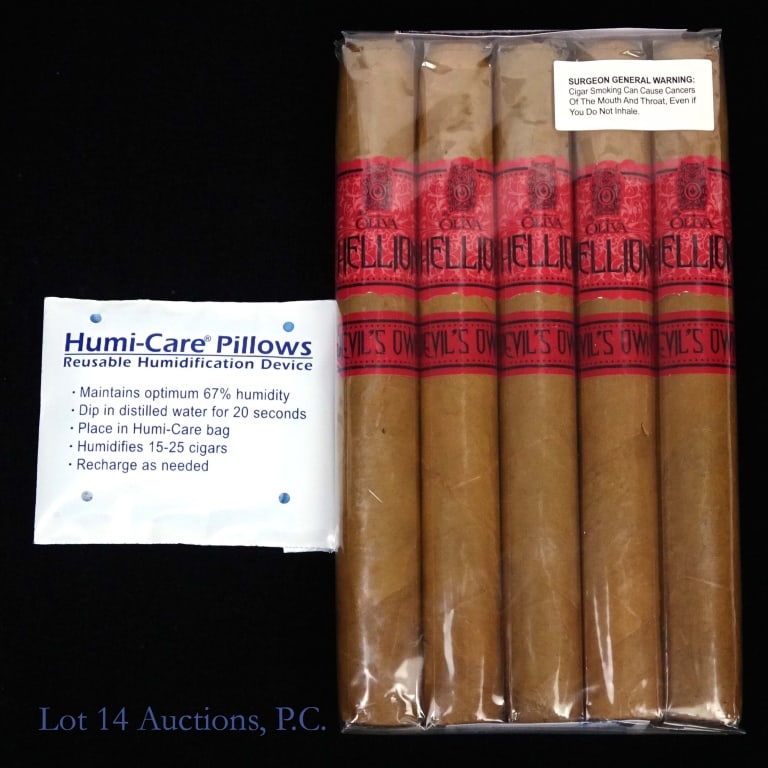 Hellion-Oliva Devil's Own Churchill Cigar 5 Pack: Hellion By Oliva Devil's Own Churchill Cigars, 7" x 52, Pack of 5, Wrapper: Connecticut, Origin: Nicaragua. Consigner stored these cigars since original purchase in a humidity-controlled humidor, and