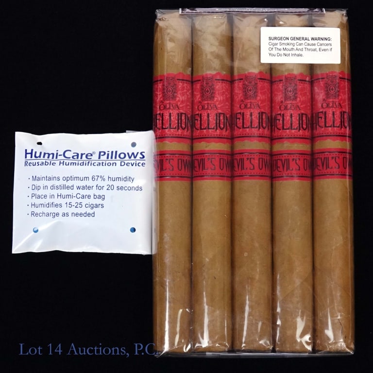 Hellion-Oliva Devil's Own Churchill Cigar 5 Pack: Hellion By Oliva Devil's Own Churchill Cigars, 7" x 52, Pack of 5, Wrapper: Connecticut, Origin: Nicaragua. Consigner stored these cigars since original purchase in a humidity-controlled humidor, and
