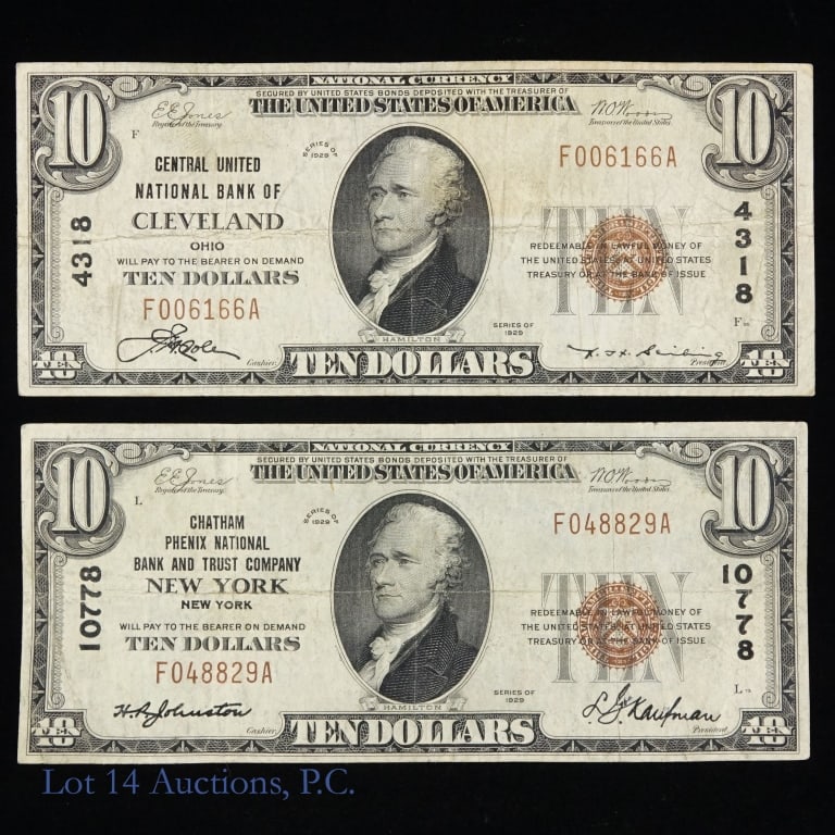 1929 $10 New York & Ohio Bank Notes - Brown Seal (1 of 3)