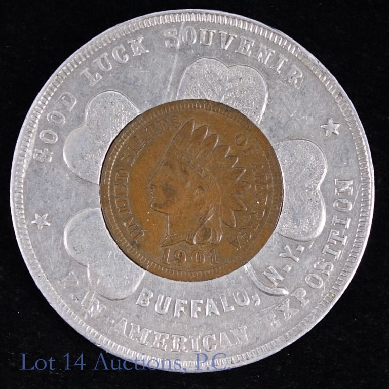 1901 Pan-Am Expo Encased Indian Head Penny (Unc.) (1 of 2)